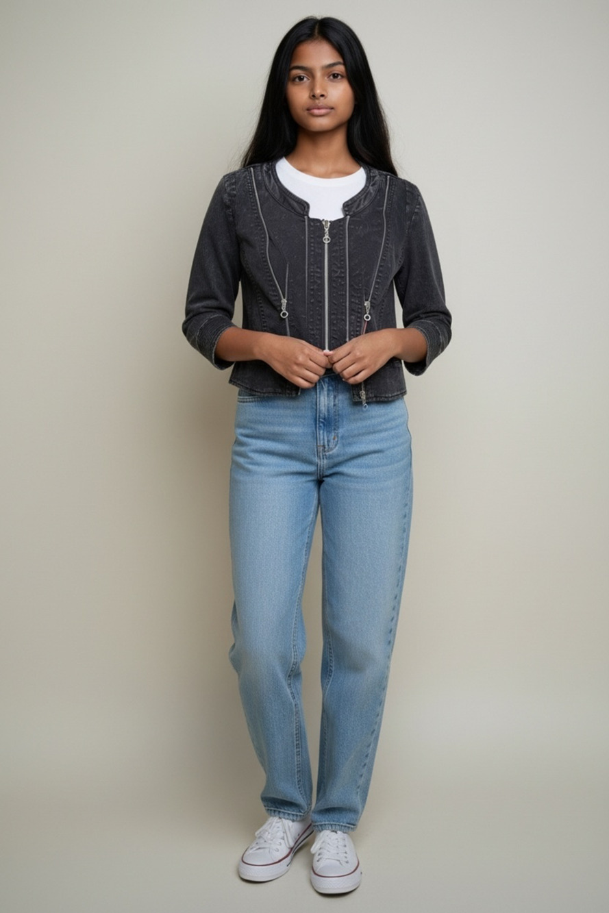 Vero Moda Jean Jacket S Full Zip Denim Crop Jacket Size EU 165/84A Black